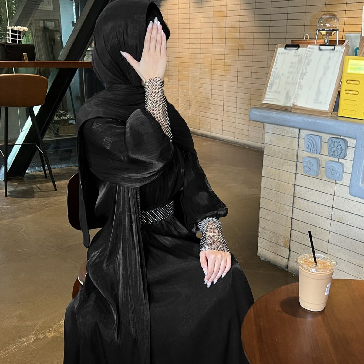 Crystal Mesh Embellished Abaya Set(MOA258)