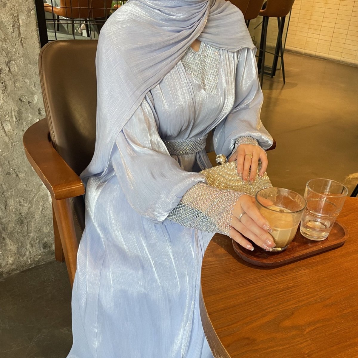 Crystal Mesh Embellished Abaya Set(MOA258)