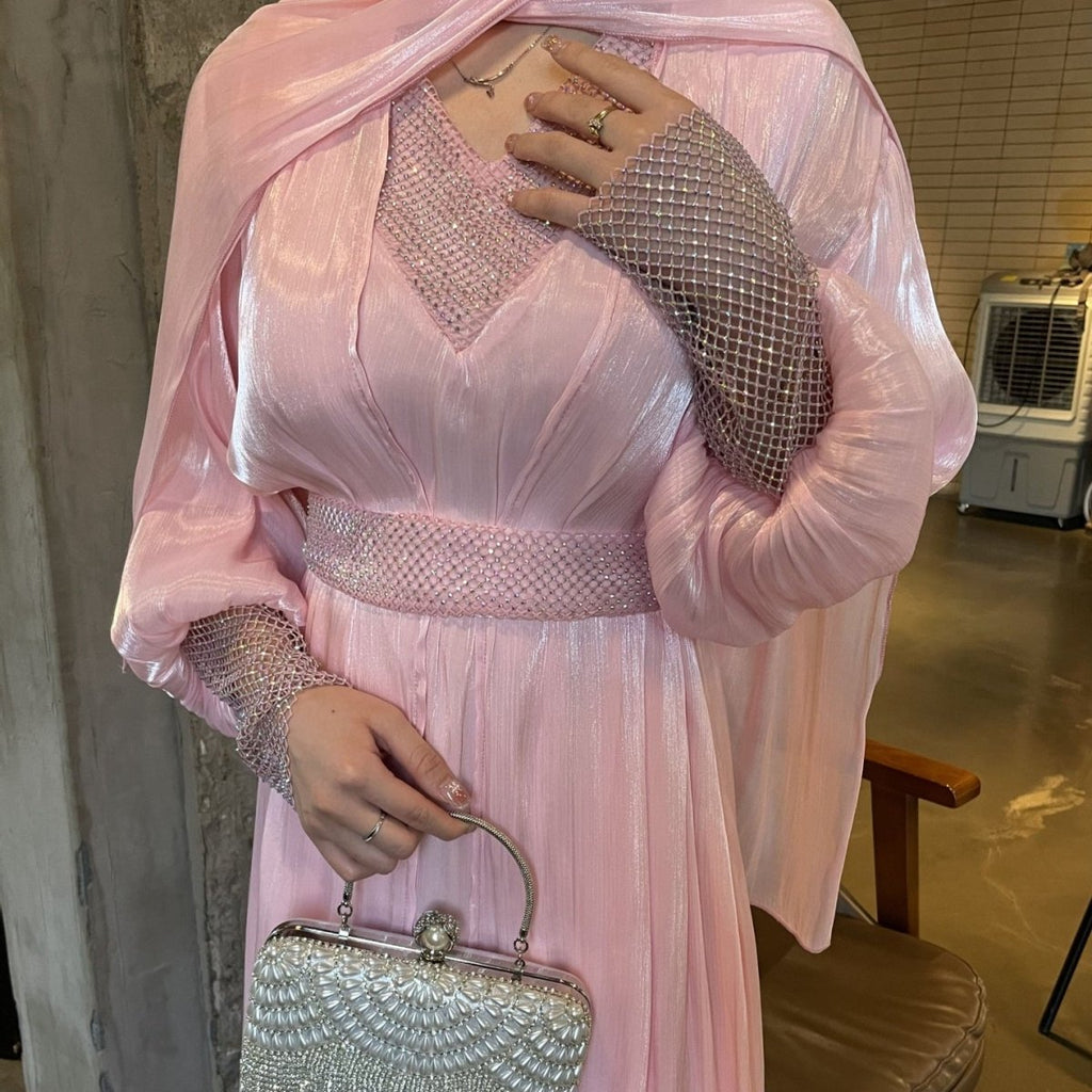 Crystal Mesh Embellished Abaya Set(MOA258)