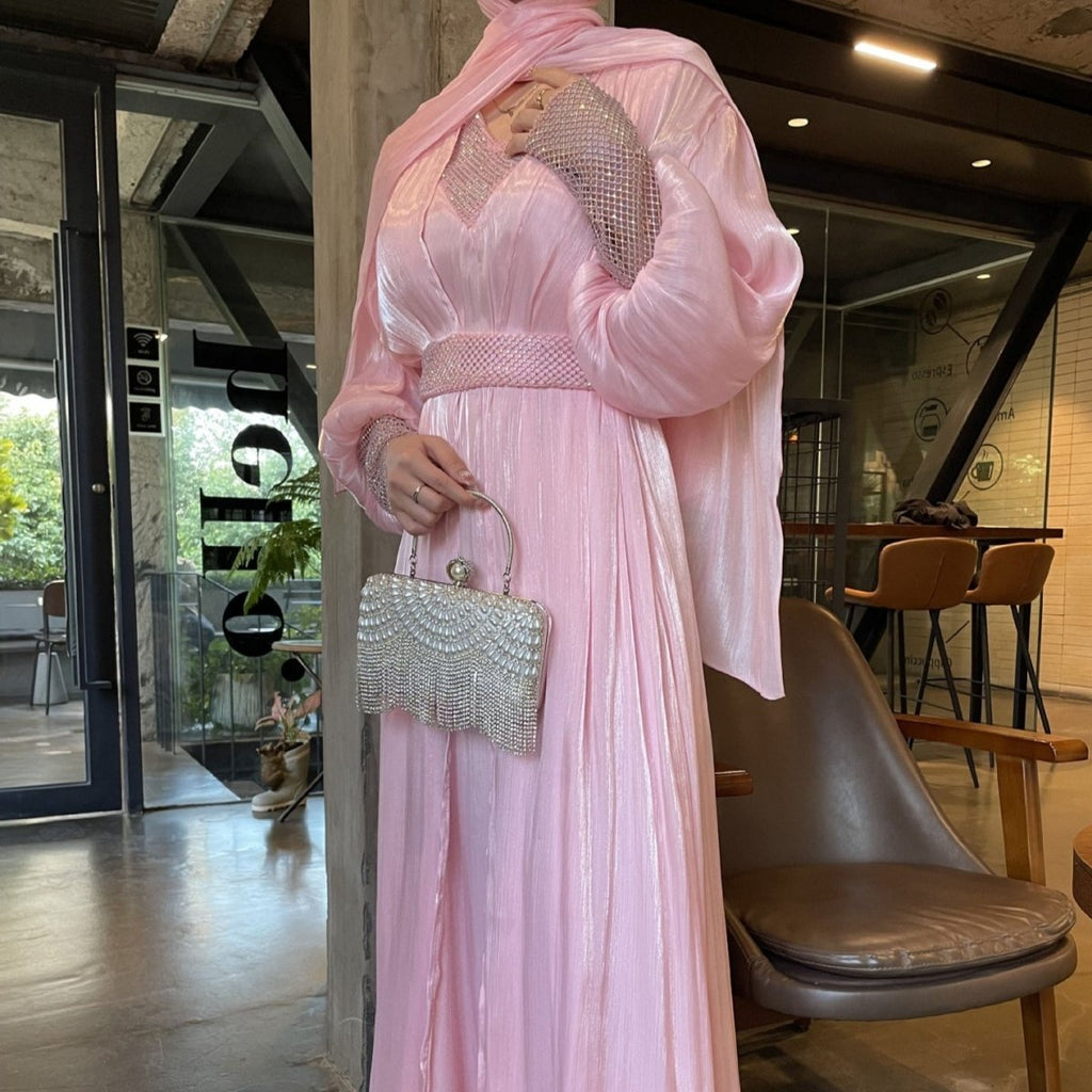 Crystal Mesh Embellished Abaya Set(MOA258)