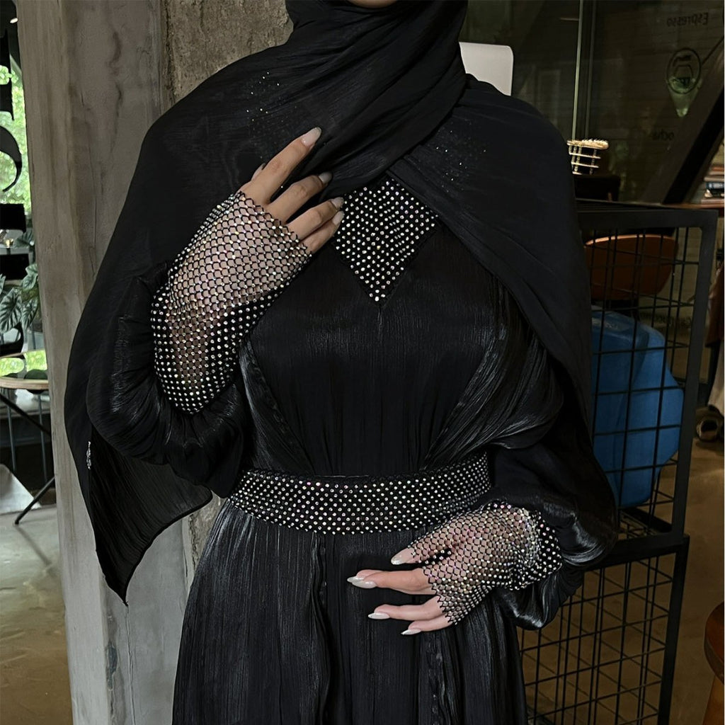Crystal Mesh Embellished Abaya Set(MOA258)