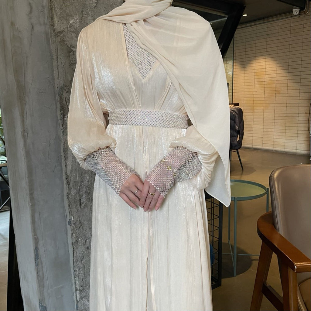 Crystal Mesh Embellished Abaya Set(MOA258)