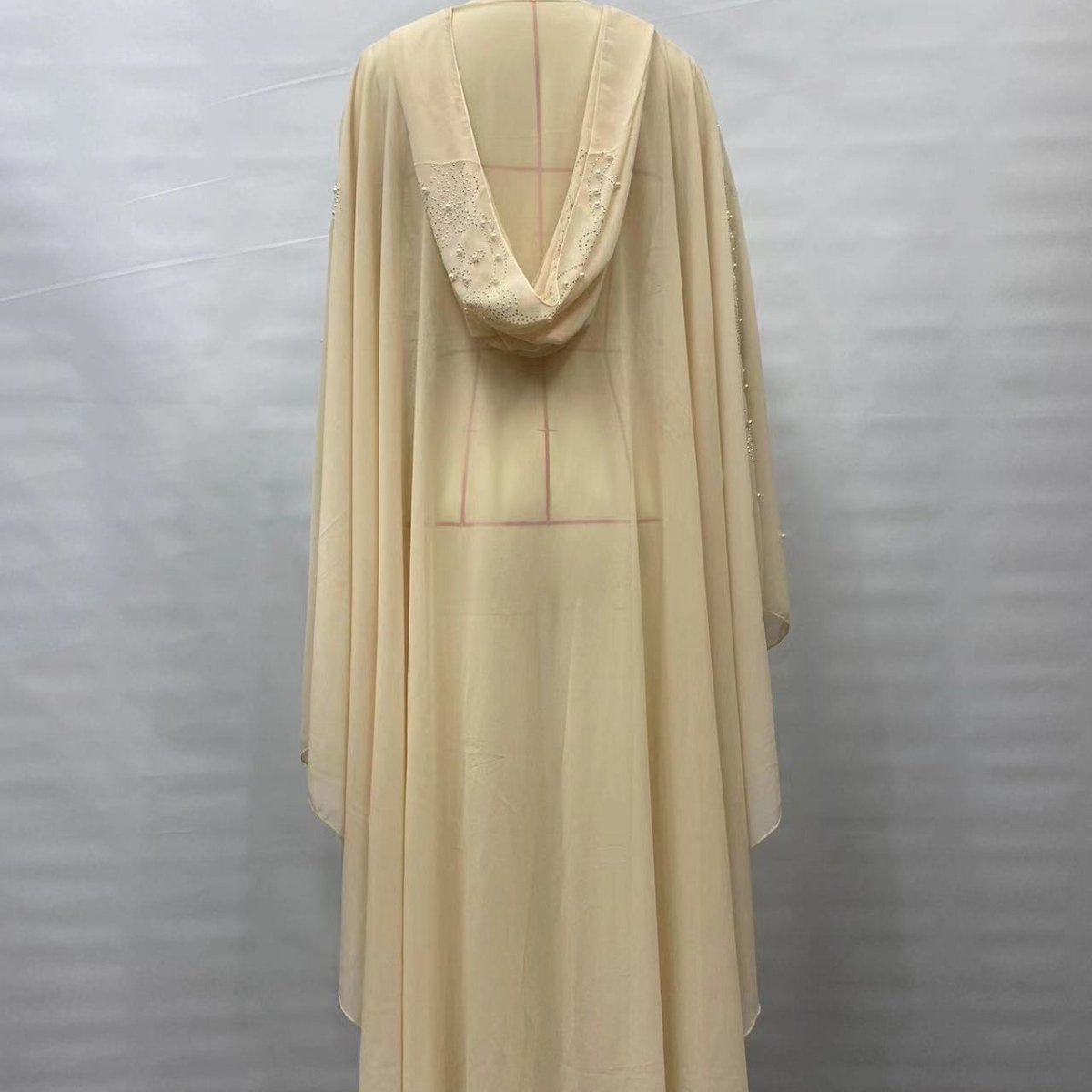 Crystal & Pearl Embellished Hooded Cape Abaya (MA366)