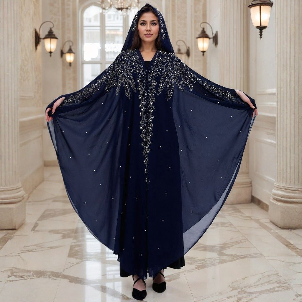 Crystal & Pearl Embellished Hooded Cape Abaya (MA366)