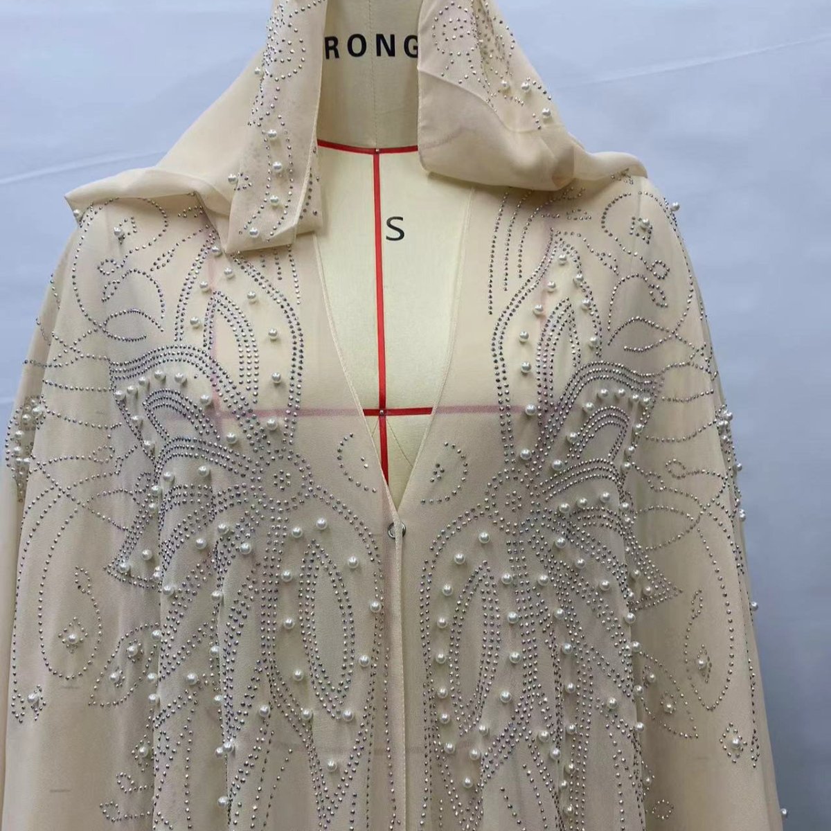 Crystal & Pearl Embellished Hooded Cape Abaya (MA366)