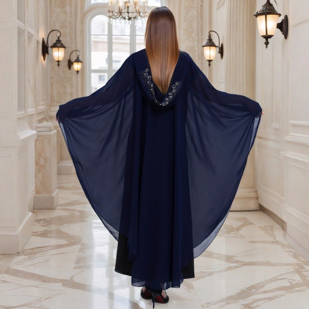 Crystal & Pearl Embellished Hooded Cape Abaya (MA366)