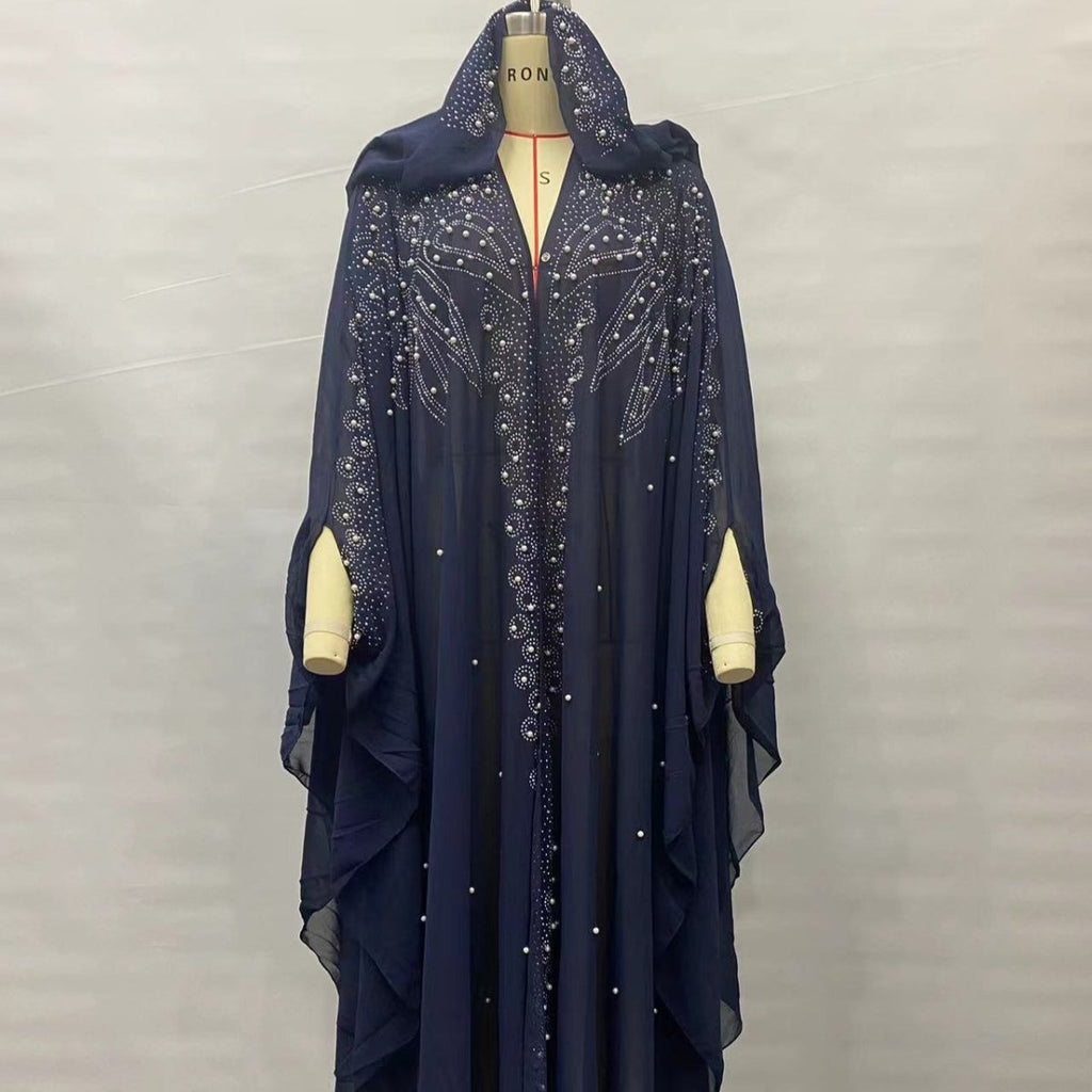 Crystal & Pearl Embellished Hooded Cape Abaya (MA366)