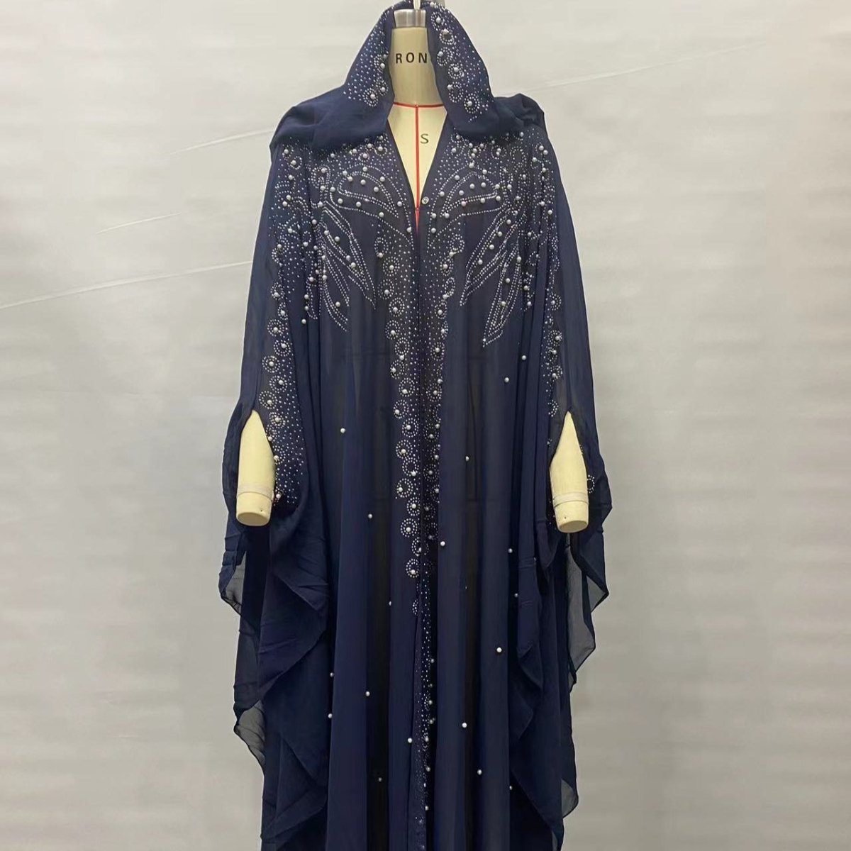 Crystal & Pearl Embellished Hooded Cape Abaya (MA366)