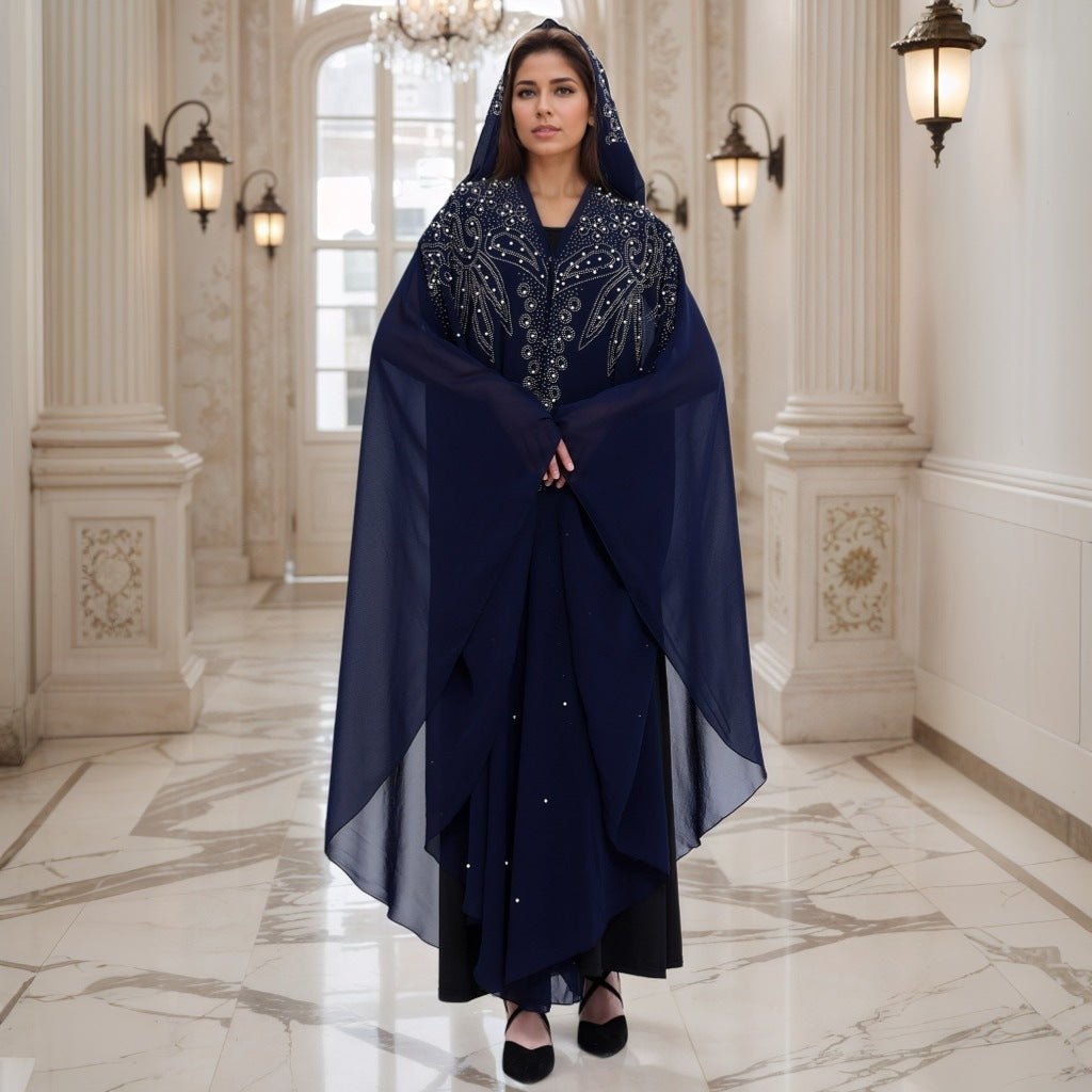 Crystal & Pearl Embellished Hooded Cape Abaya (MA366)