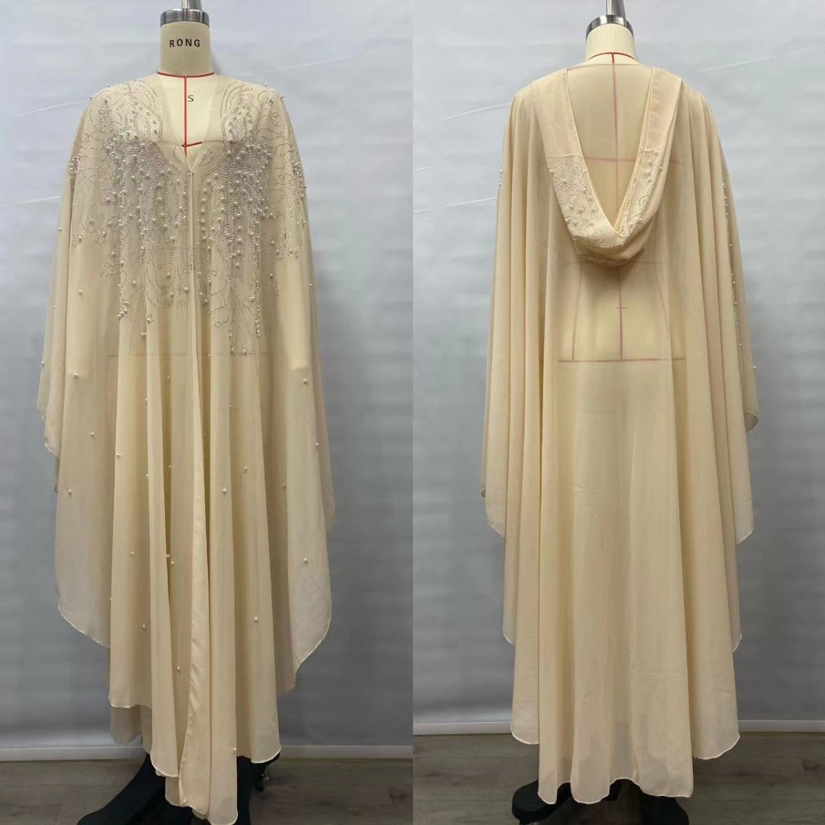 Crystal & Pearl Embellished Hooded Cape Abaya (MA366)