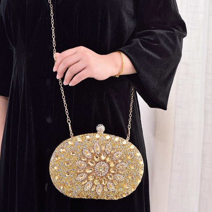 Crystal Sunflower Evening Clutch | Rhinestone Party Bag with Chain Handle(MAC356)