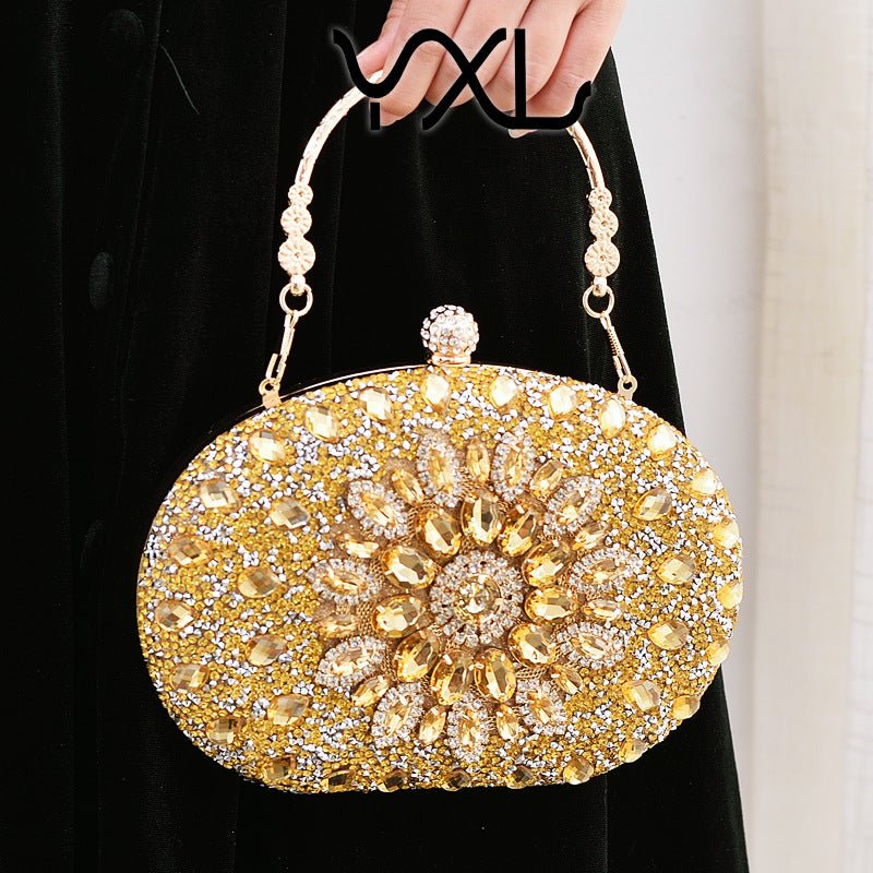 Crystal Sunflower Evening Clutch | Rhinestone Party Bag with Chain Handle(MAC356)