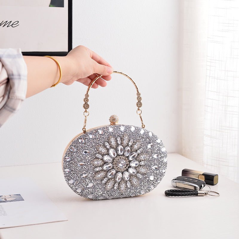 Crystal Sunflower Evening Clutch | Rhinestone Party Bag with Chain Handle(MAC356)