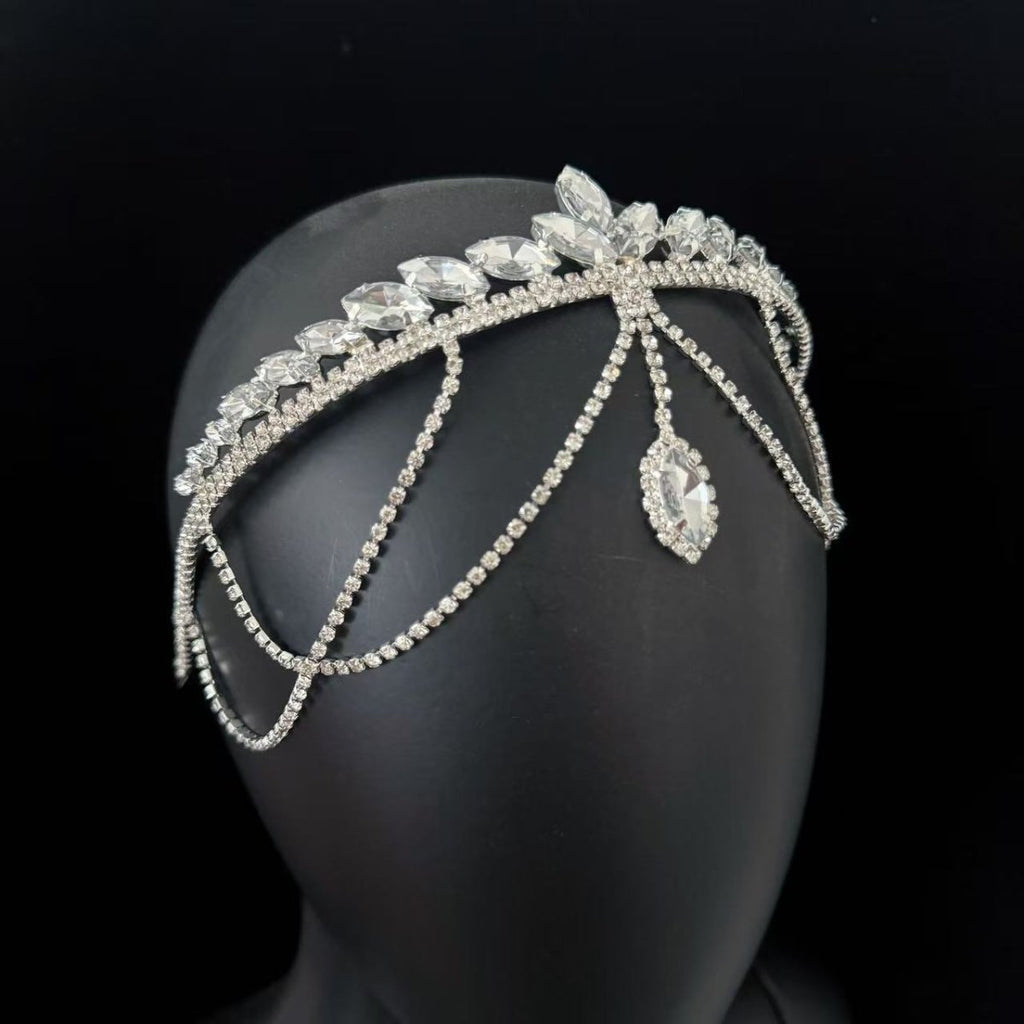 Crystal Tiara Headband with Cascading Forehead Chain (MAC330)