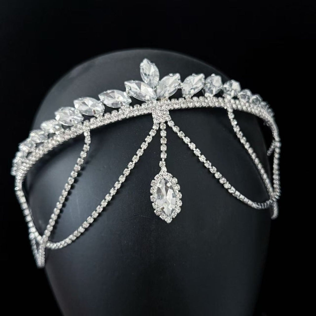 Crystal Tiara Headband with Cascading Forehead Chain (MAC330)