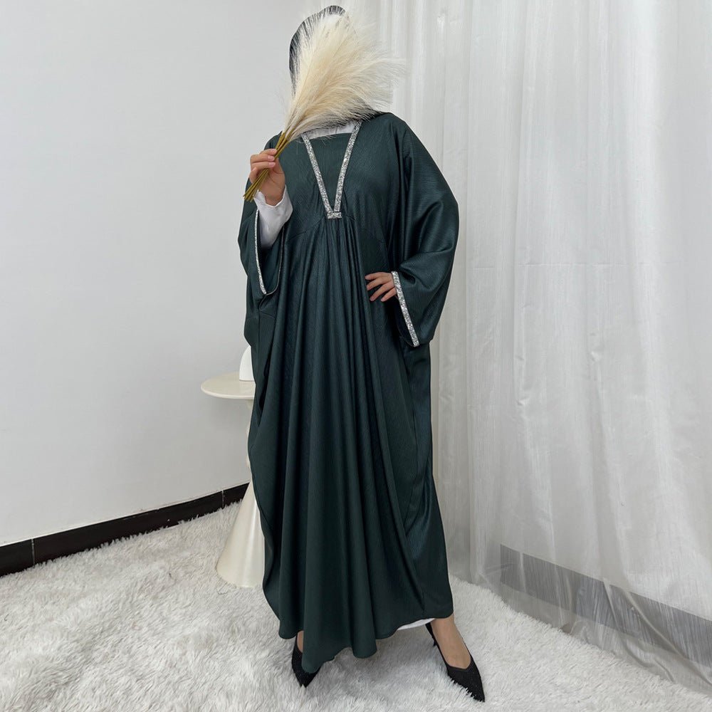 Crystal Trim Butterfly Sleeve Abaya | Oversized Prayer Dress(MA350)