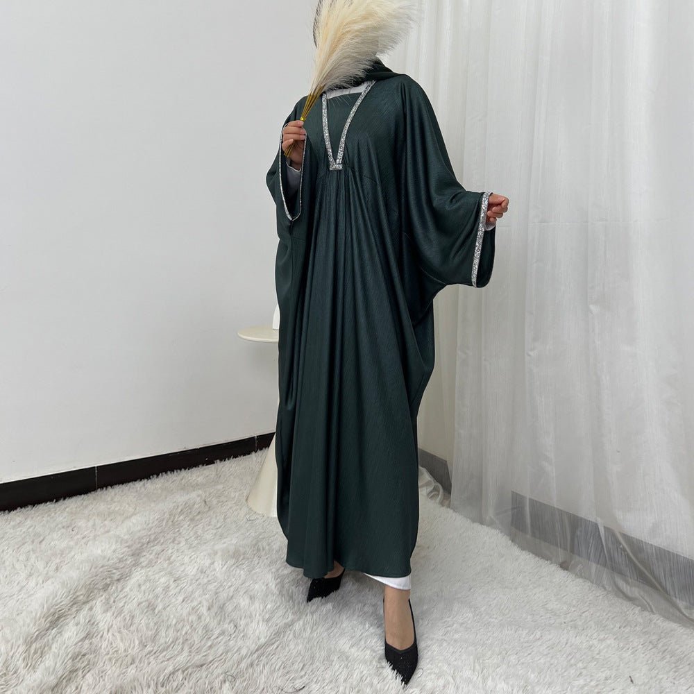Crystal Trim Butterfly Sleeve Abaya | Oversized Prayer Dress(MA350)