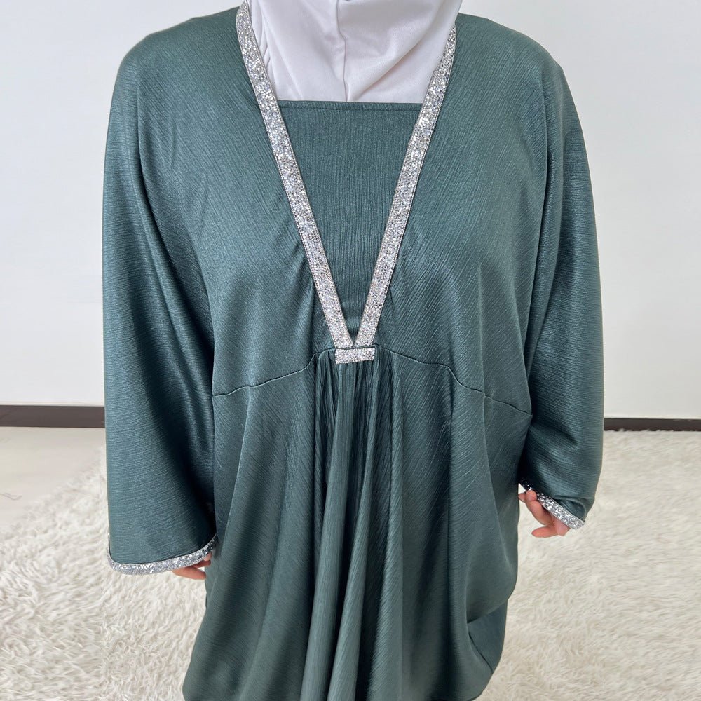 Crystal Trim Butterfly Sleeve Abaya | Oversized Prayer Dress(MA350)