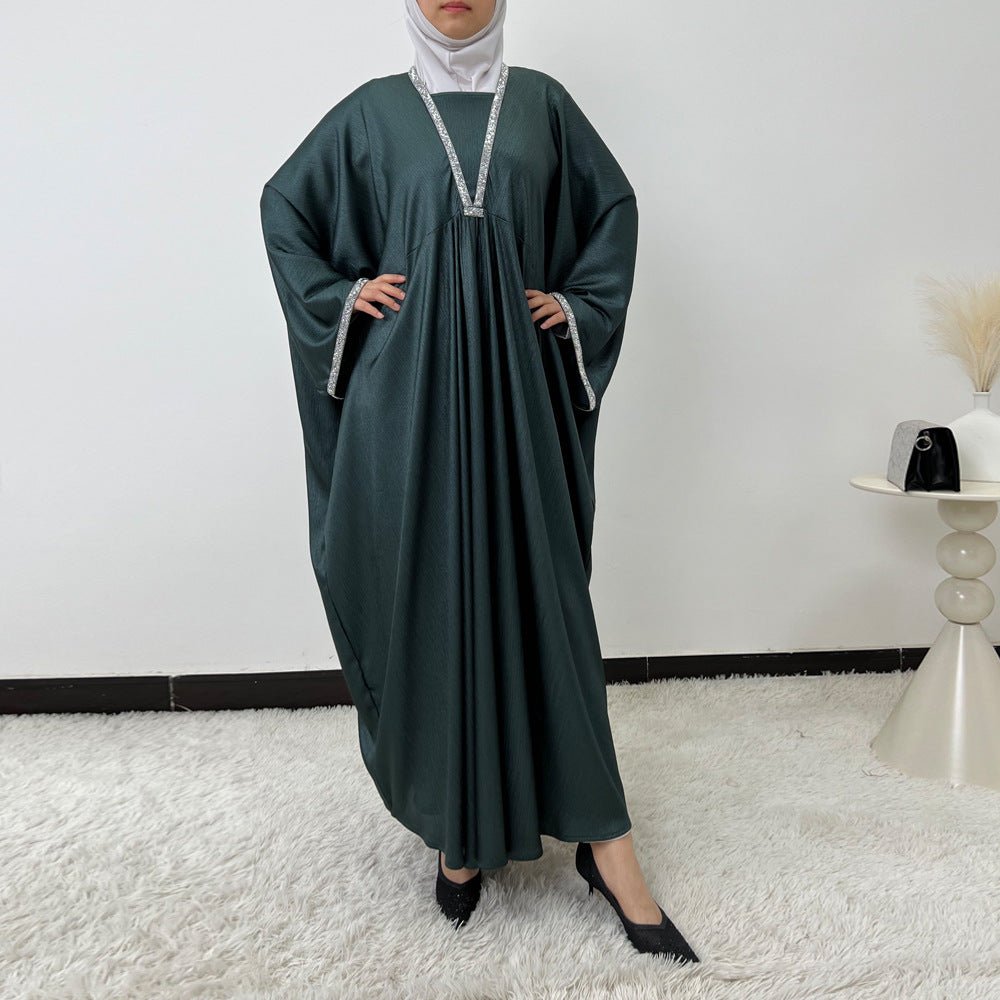 Crystal Trim Butterfly Sleeve Abaya | Oversized Prayer Dress(MA350)