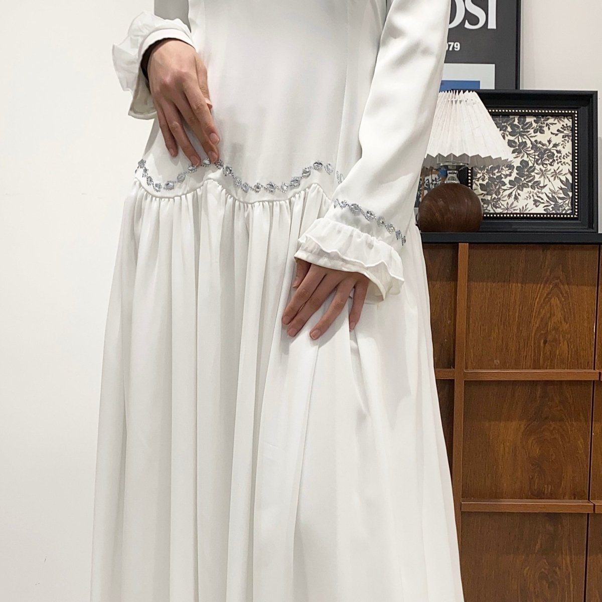 Crystal Waist Chain Dress with Ruffle Cuffs(MS306)