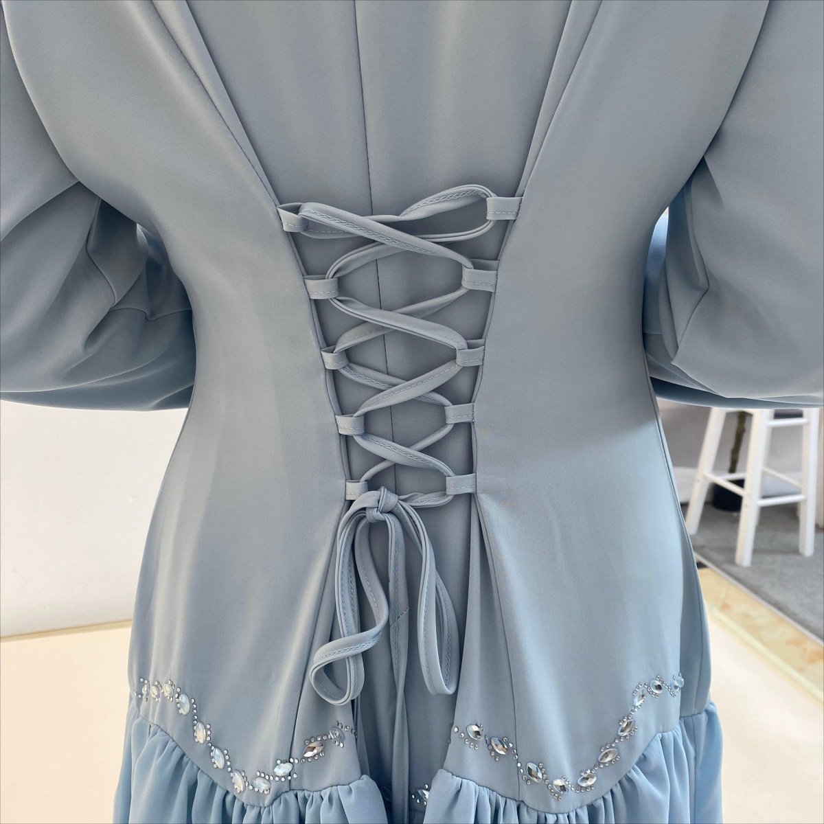 Crystal Waist Chain Dress with Ruffle Cuffs(MS306)