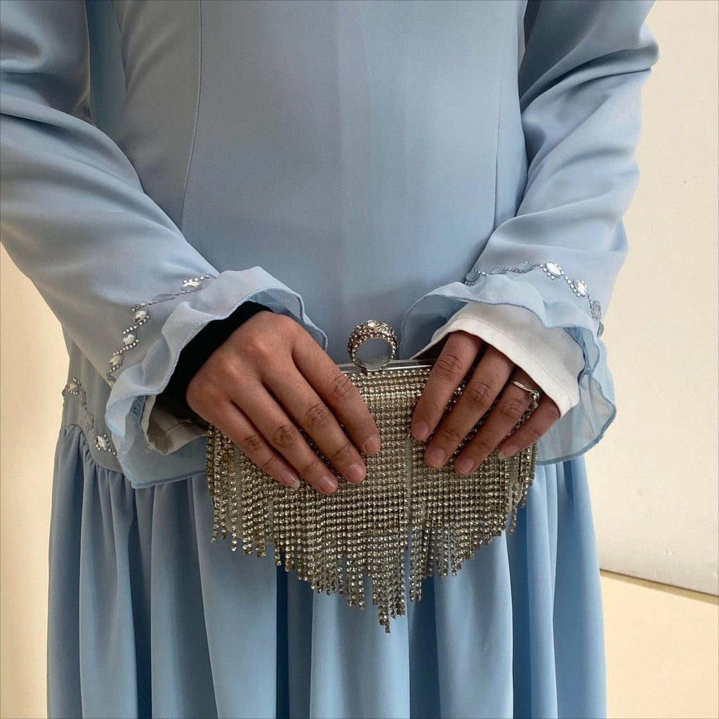 Crystal Waist Chain Dress with Ruffle Cuffs(MS306)
