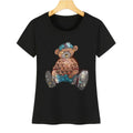 Cute Bear Cotton T-Shirt - Rhinestone Cartoon Top for Women