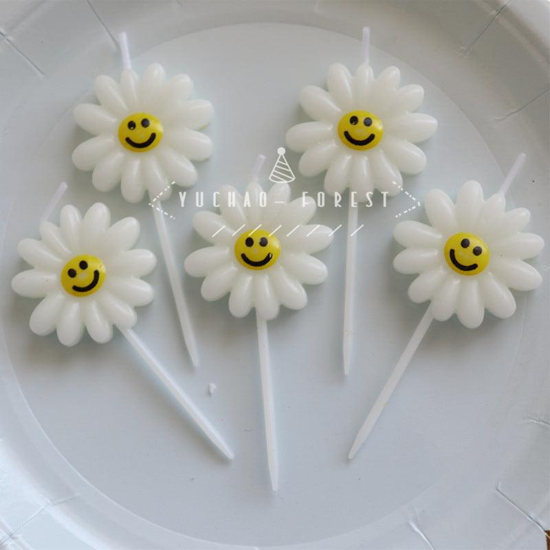 Cute Birthday Candle Daisy Birthday Candles Kids With Smiley Faces Children's Birthday Candles Birthday Cake Decorations Themed Party Supplies Lovely Flower Candles Daisy Shape