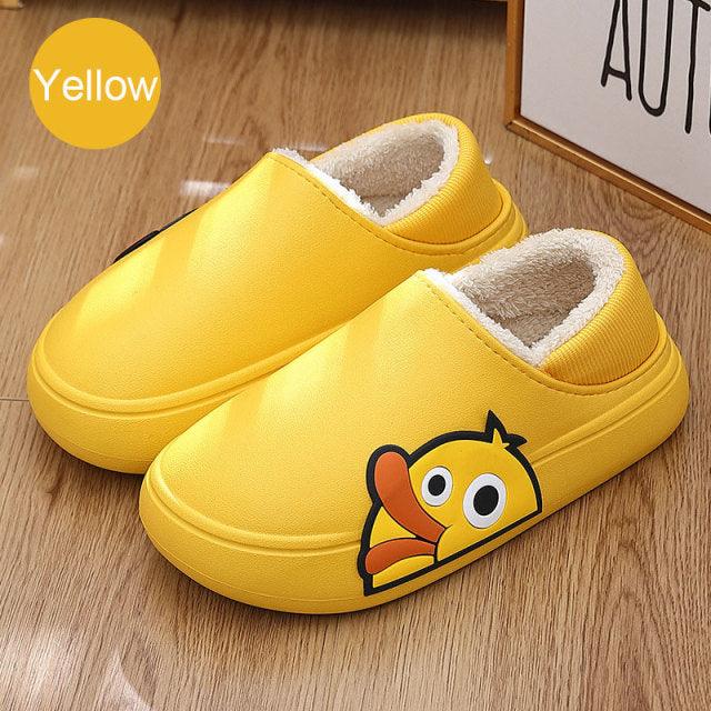 Cute Side Bear Waterproof Cotton Women Shoes Winter Warm Indoor Outdoor Wrapped Heel Slippers EVA Comfort Memory Foam Slippers Waterproof Non Skid Warm Washable Cotton Shoes Loafer Slippers