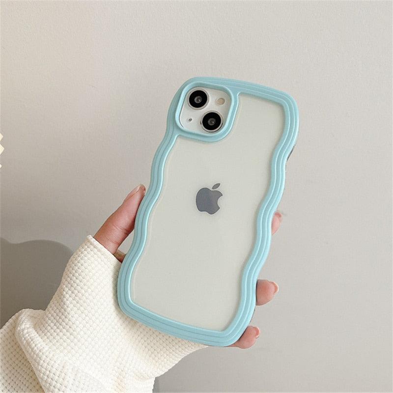 Cute Transparent Curly Wave Phone Case For iPhone 14Pro 13 12 11 Pro Max X XR XS Max Candy Color Shockproof Clear Hard  Cover Shockproof Popular Wavy Stylish Phone Case