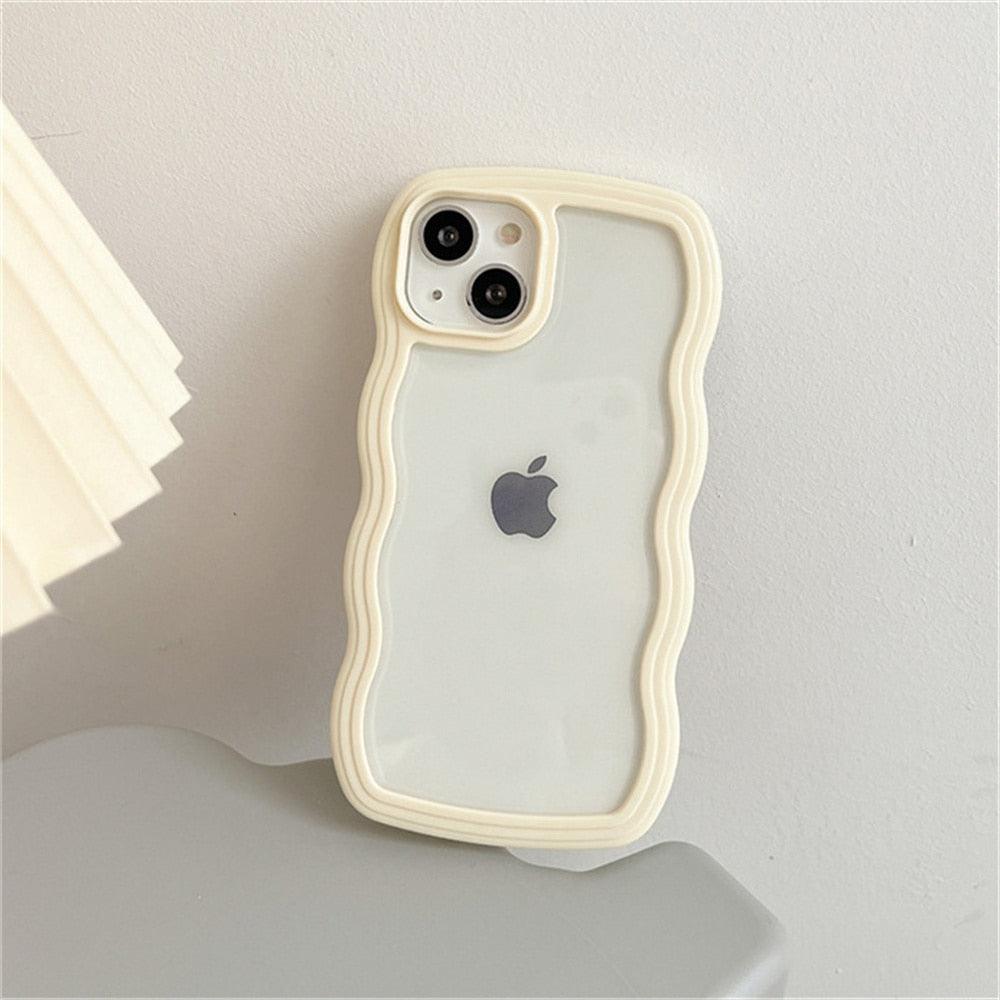 Cute Transparent Curly Wave Phone Case For iPhone 14Pro 13 12 11 Pro Max X XR XS Max Candy Color Shockproof Clear Hard  Cover Shockproof Popular Wavy Stylish Phone Case
