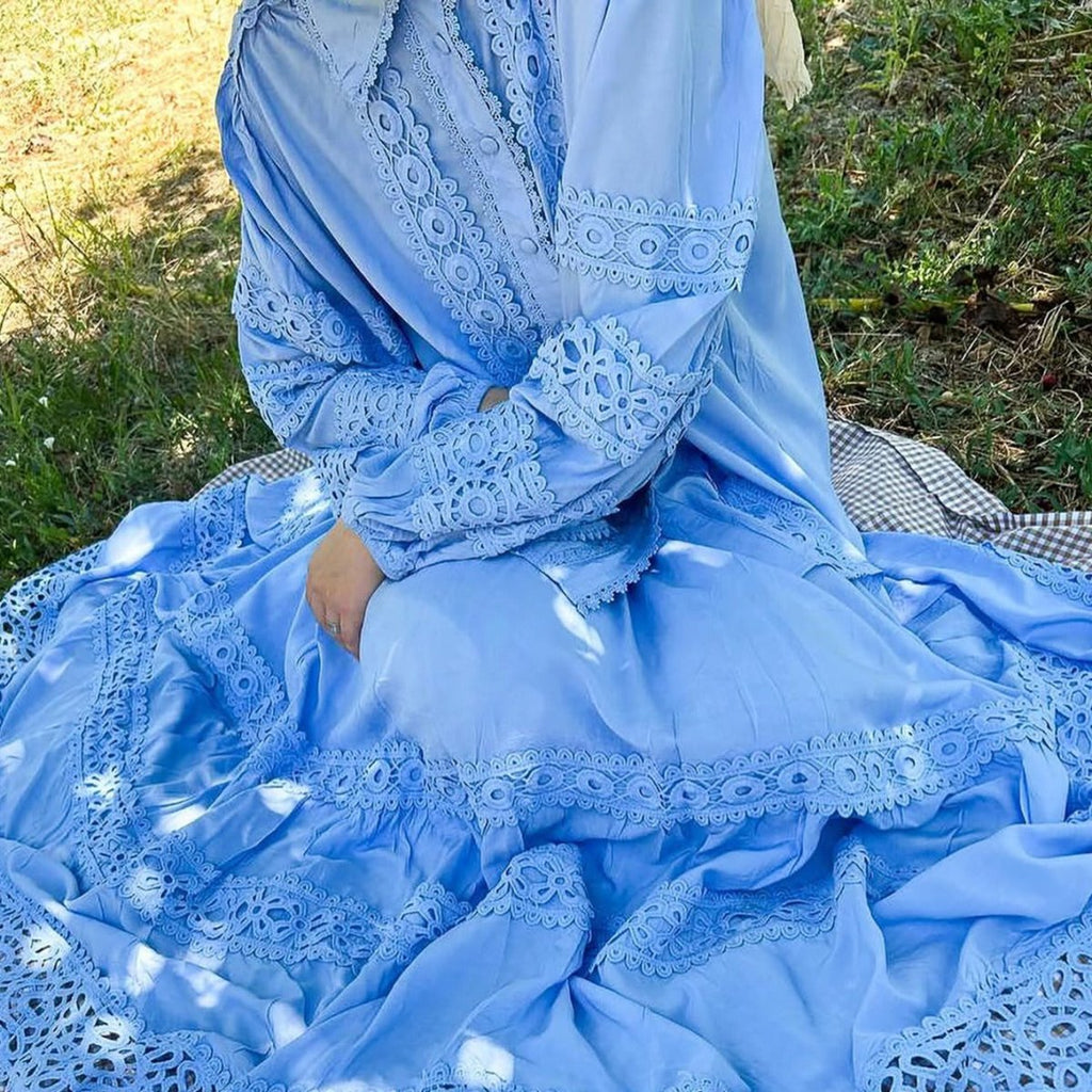 Cutwork Lace Blouse & Tiered Maxi Skirt Set (MS375)