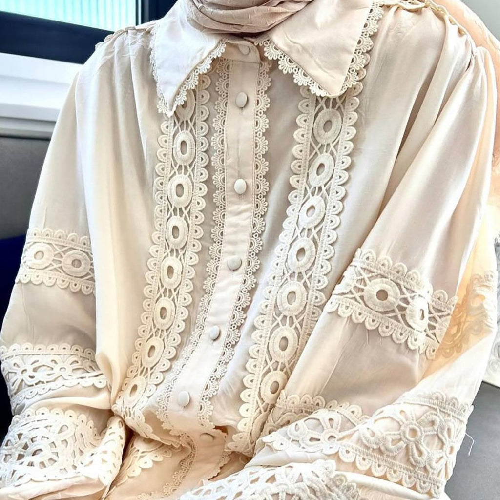 Cutwork Lace Blouse & Tiered Maxi Skirt Set (MS375)