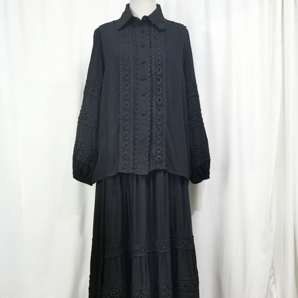 Cutwork Lace Blouse & Tiered Maxi Skirt Set (MS375)