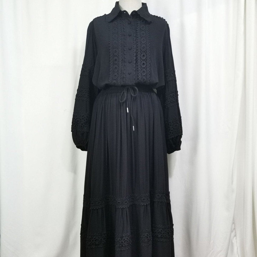 Cutwork Lace Blouse & Tiered Maxi Skirt Set (MS375)