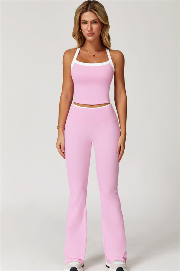 The Quest Cross Back Crop Top Flared Leggings 2-Piece Set