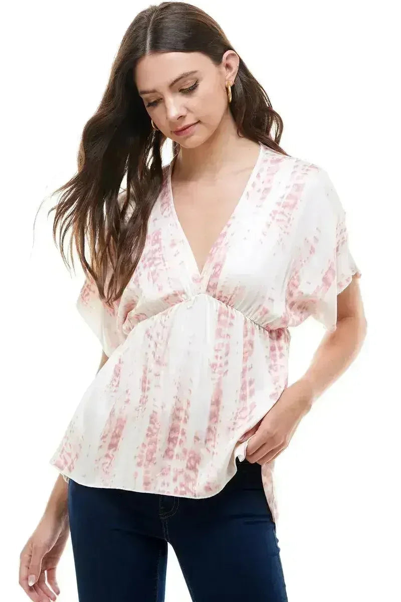 Flow V-Neck Tie-Dye Top – Relaxed Fit & Dolman Sleeves | Femstylo