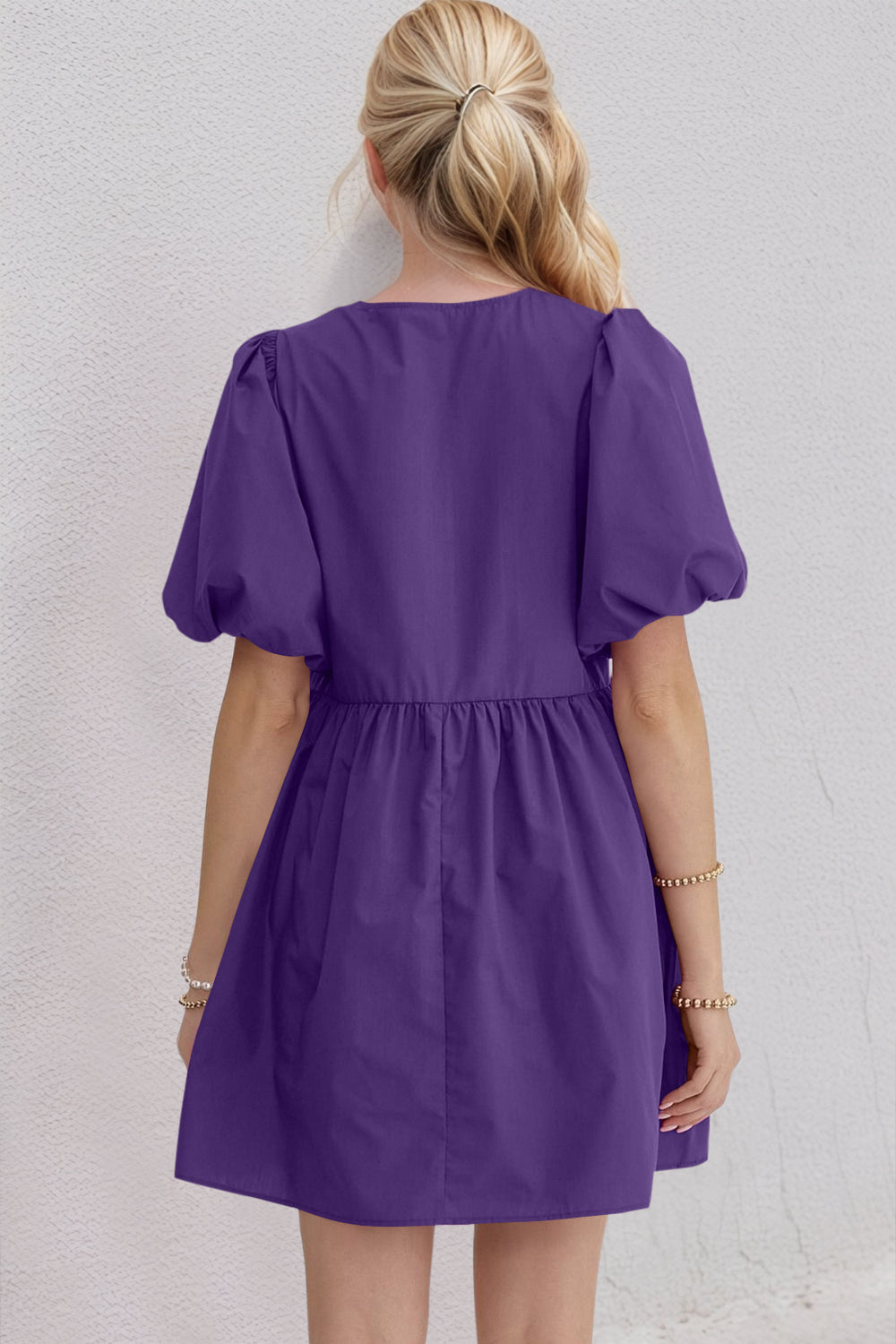 Elegant Ruched Puff Sleeve Mini Dress Vintage Bow Detail Cute Short Dress for Women