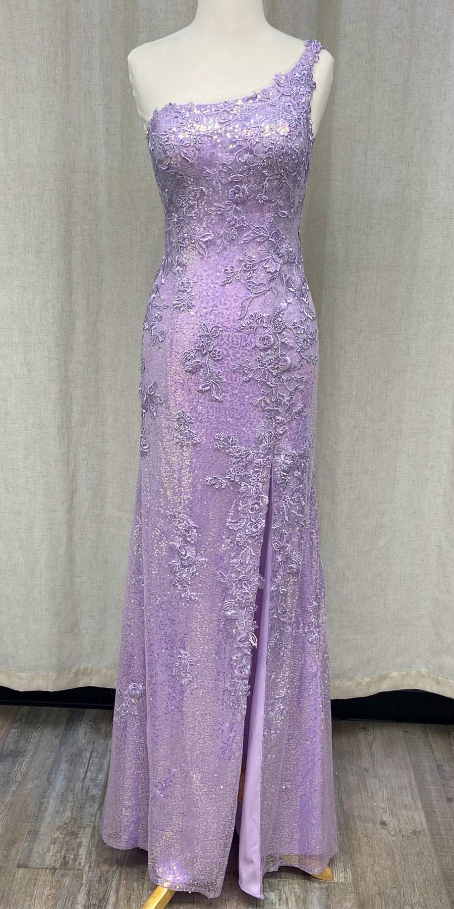 Nox Anabel D1158 Floor Length One Shoulder Strap Sequin Gown