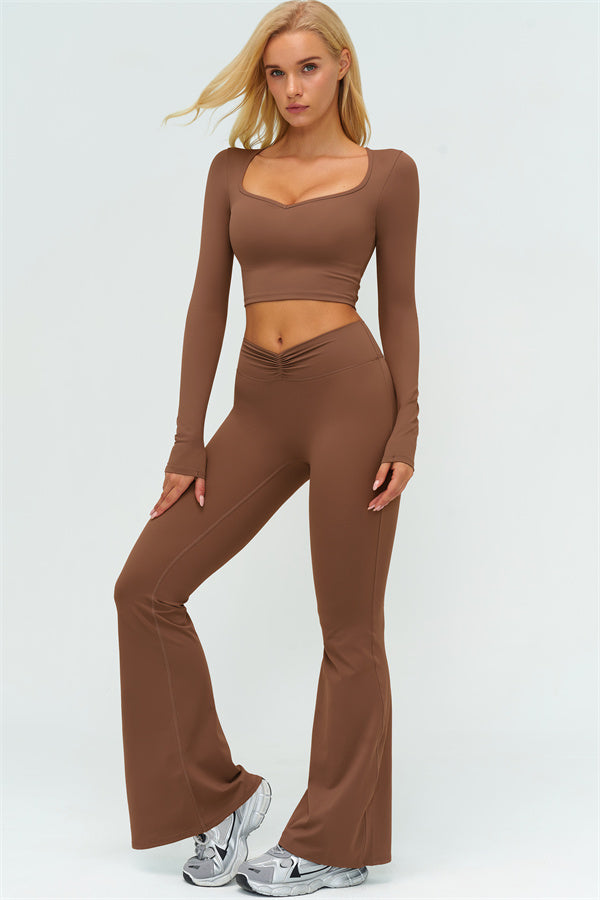 The Lushness Long Sleeve Crop Top Flared Leggings 2-Piece Set