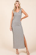 Striped Scoop Neck Sleeveless Maxi Dress For Women – Striped Maxi Dress, Sleeveless Dress, Summer Maxi Dress, Comfortable Knit Dress, Flattering Maxi Dress