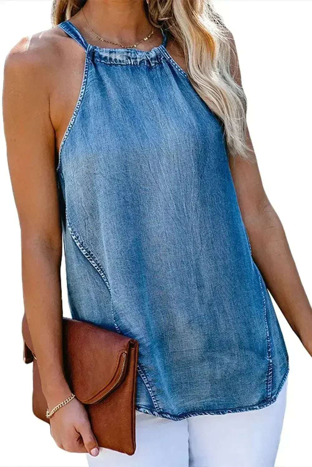 Halter Neck Denim Tank Top