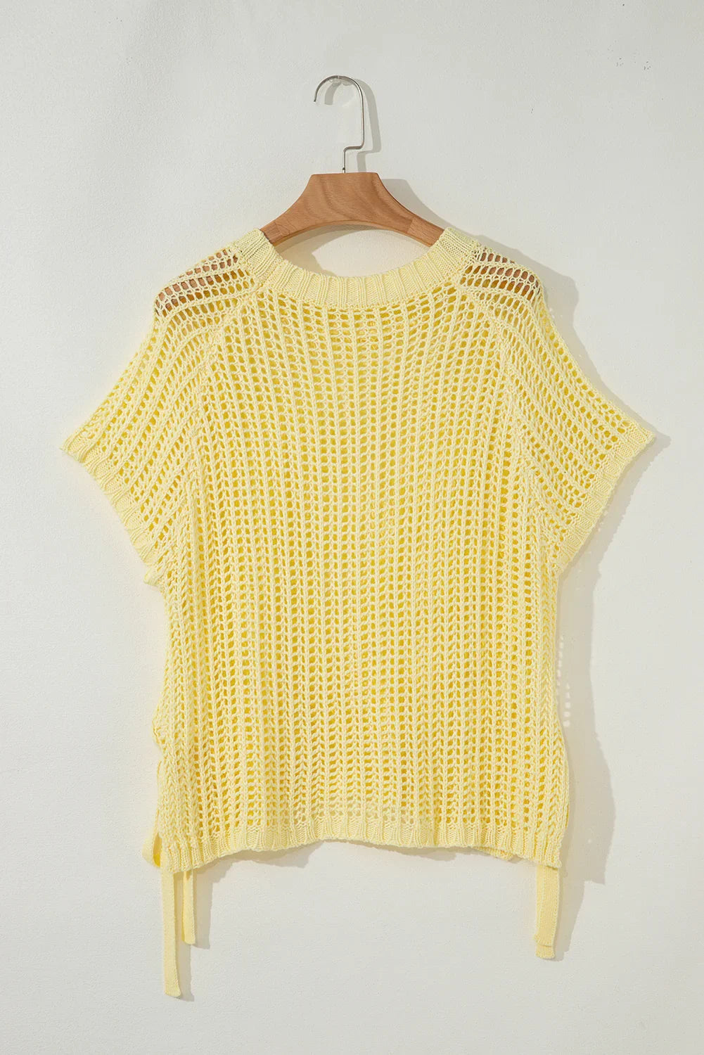 Pink Side Tie Hollow-out Crochet Knit Top