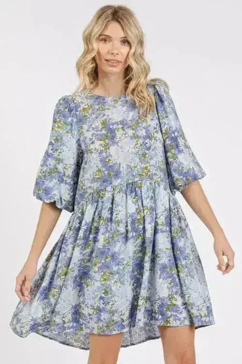 Floral Linen Babydoll Mini Dress - Breathable & Romantic | Femstylo