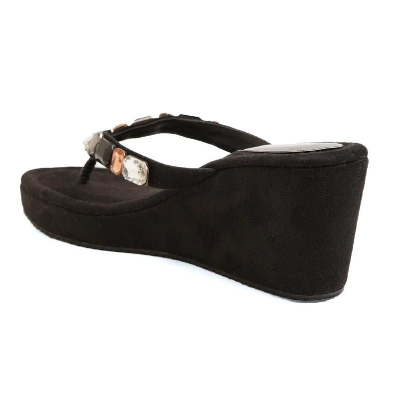 Crystelle - Black Thong Wedges