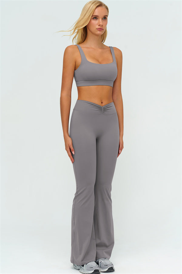The Lushness V-Back Sports Bra Flared Leggings 2-Piece Set