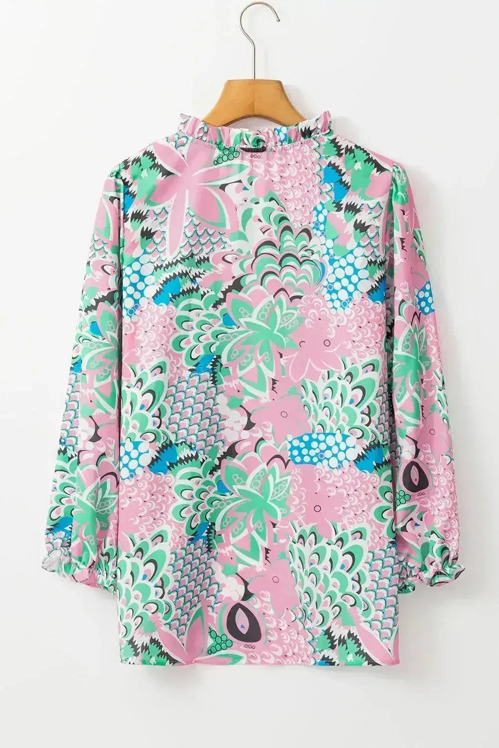Green Floral V-Neck Blouse – Tied Detail & Loose Fit | Feminine Style