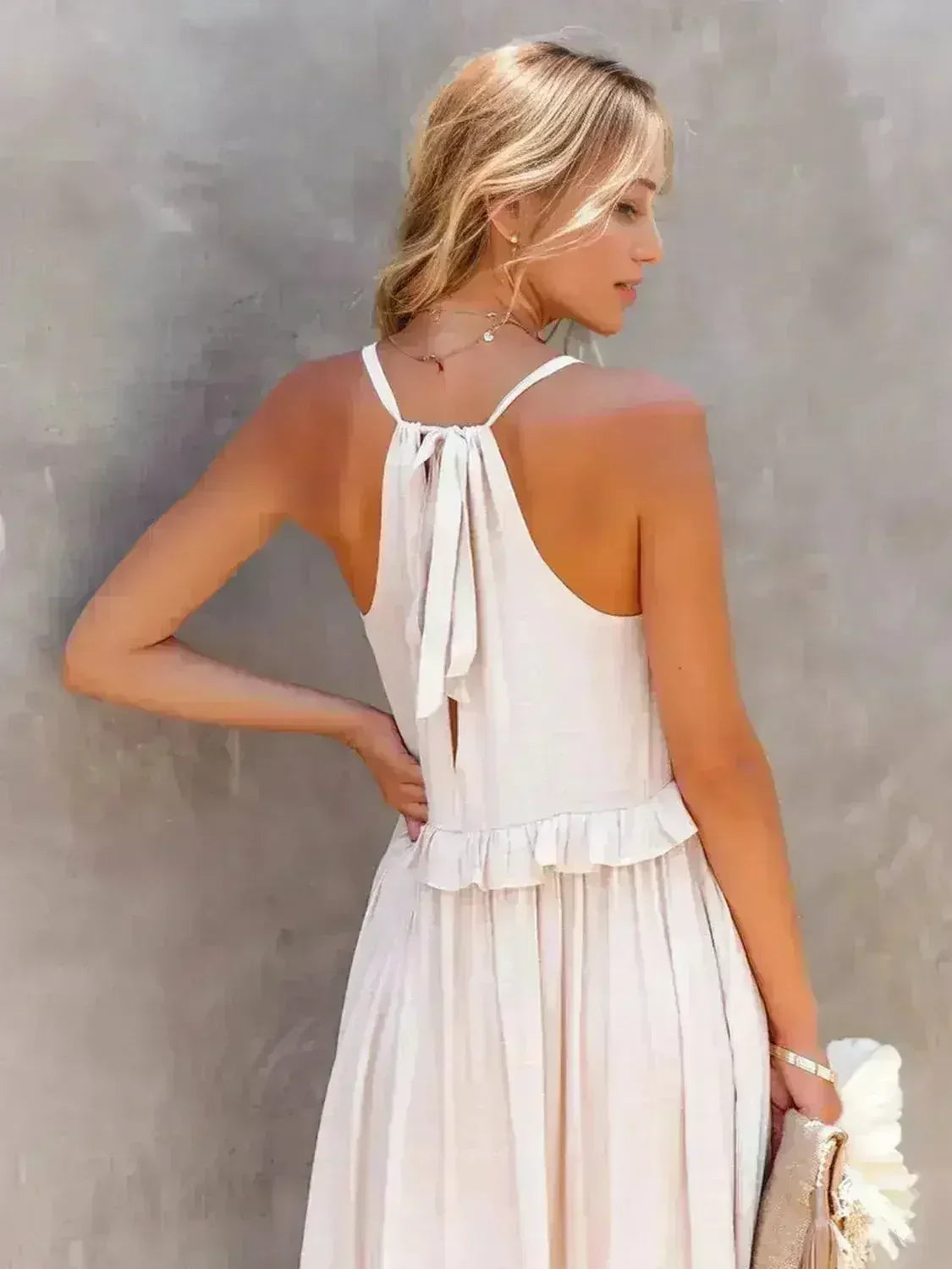 Ruffled Sleeveless Tiered Maxi Dress with Pockets