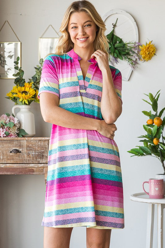 Colorful Full Size Striped Short Sleeve Mini Tee Dress Plus Size Casual Essential Summer Dress