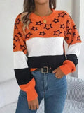 Star Contrast Round Neck Sweater